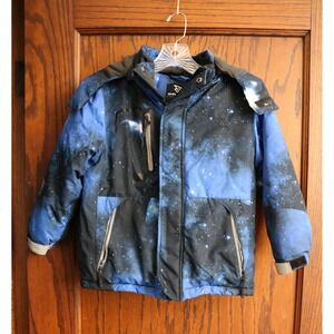 SIMPLEE Kids Galaxy Print Hooded Puffer Jacket Boys 7/8 Blue Space Winter Coat